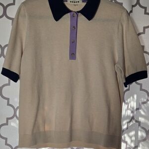 Boden Cream Polo Shirt with Purple Accents